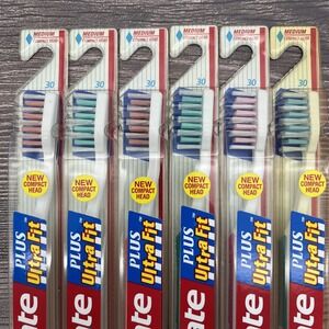 6 Colgate PLUS Ultra Fit Bi-Level Toothbrush Diamond Shaped Compact Head Medium